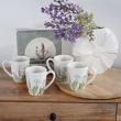4 kubki w kwiaty, porcelanowe, z pudełkiem prezentowym