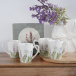4 kubki w kwiaty, porcelanowe, z pudełkiem ozdobnym 