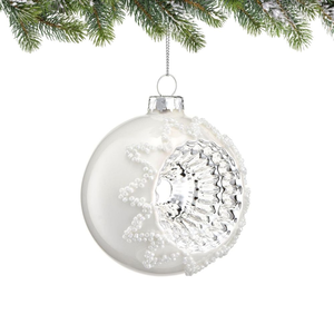 Bombka Z REFLEKTOREM i perełkami biała 8 cm