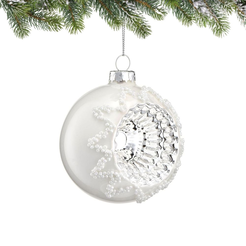 Bombka Z REFLEKTOREM i perełkami biała 8 cm