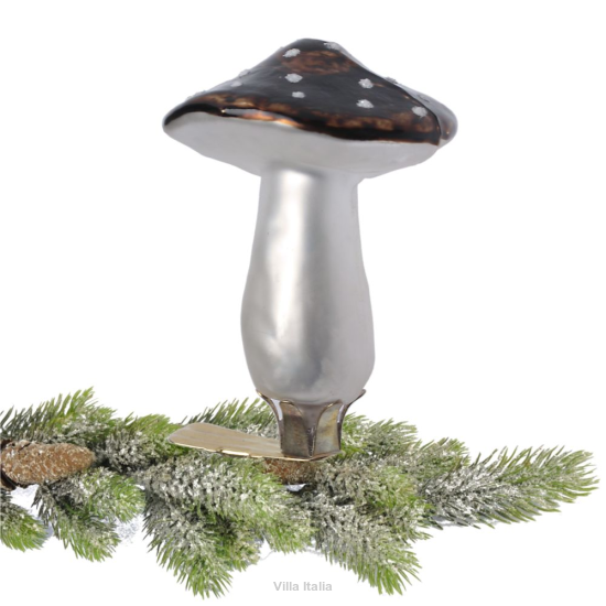 Bombka szklana z klipsem grzybek brązowy 7x6 cm 