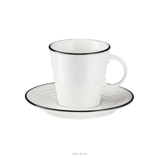 elegancka filiżanka porcelanowa z czarną obwódką