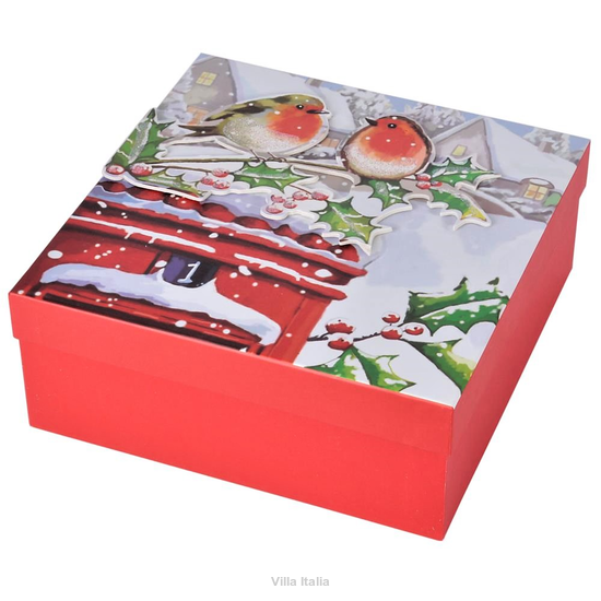 Pudełko prezentowe czerwone z aplikacją świąteczną