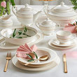 elegancki serwis obiadowy i kawowy porcelanowy na stół