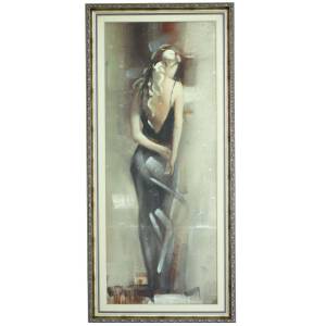 Obraz Kobieta w czarnej sukni tyłem 50 x 110 cm