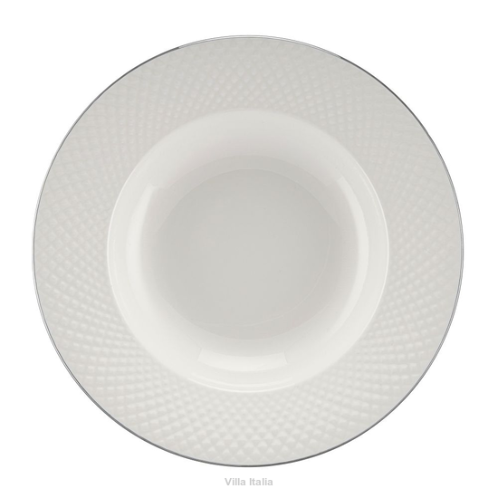 talerz biały obiadowy głęboki z platynową obwódką