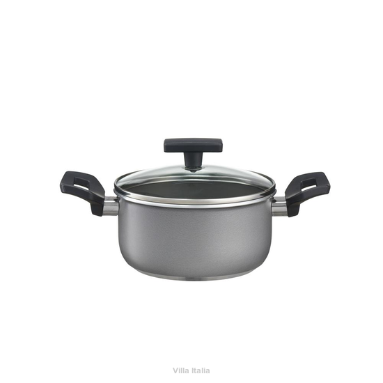 Garnek aluminiowy z powłoką nieprzywierającą i szklaną pokrywką