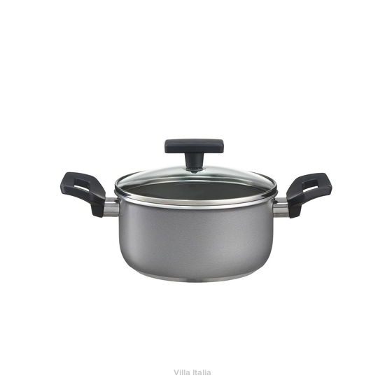 Garnek aluminiowy z powłoką nieprzywierającą i szklaną pokrywką