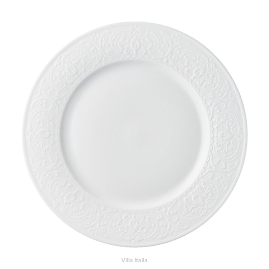 Biały talerz płytki porcelanowy 26 cm z ornamentowym reliefem