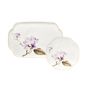 Zestaw do ciasta porcelanowy na 6 osób z paterą SECRET of SPRING