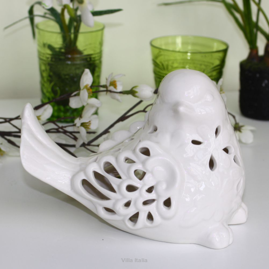 Figurka porcelanowa ażurowa biała PTAK 16 cm