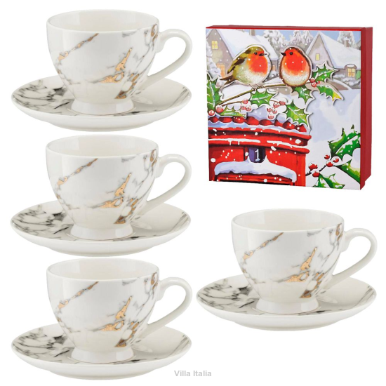 Zestaw 4 filiżanek porcelanowych MARMO GOLD w pudełku prezentowym