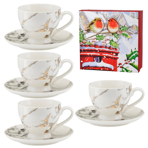 Zestaw 4 filiżanek porcelanowych MARMO GOLD w pudełku prezentowym