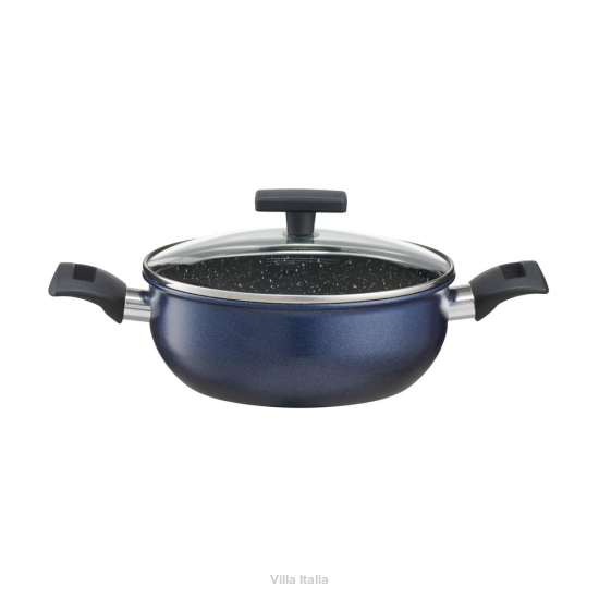 Garnek niski z pokrywką 20 cm ceramiczny LADY BLUE