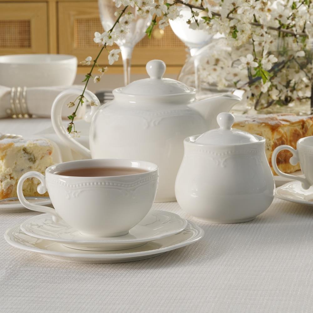 Serwis do herbaty porcelanowy na 6 osób WHITE PRINCESS