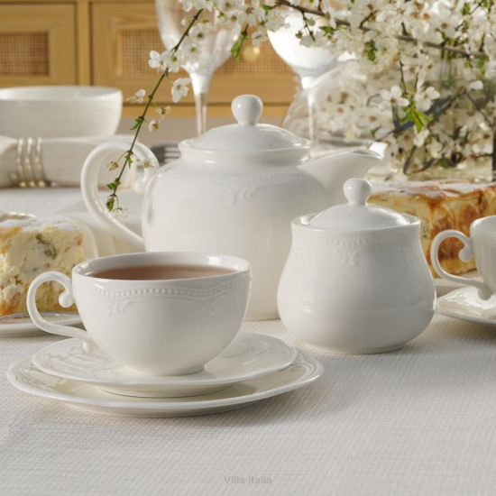 Serwis do herbaty porcelanowy na 6 osób WHITE PRINCESS