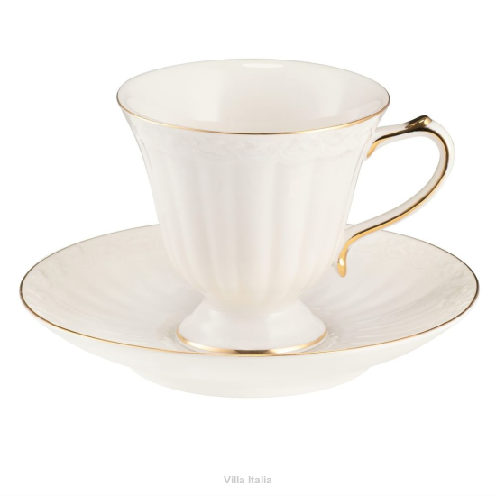 Filiżanka do herbaty porcelanowa 180 ml ze spodkiem CLARA Gold Ivory