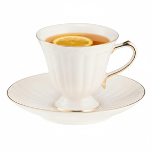 Filiżanka do herbaty porcelanowa 180 ml ze spodkiem CLARA Gold Ivory