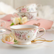 elegancka filiżanka w kwiaty porcelanowa ręcznie malowana złotem