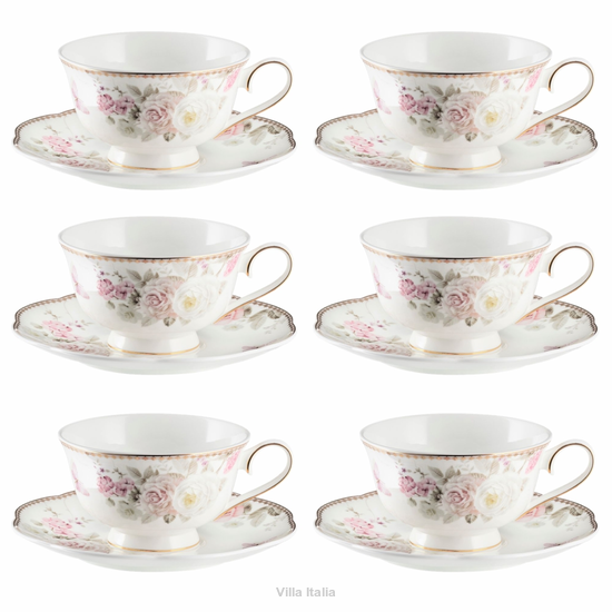 elegancki komplet filiżanek w kwiaty porcelanowy