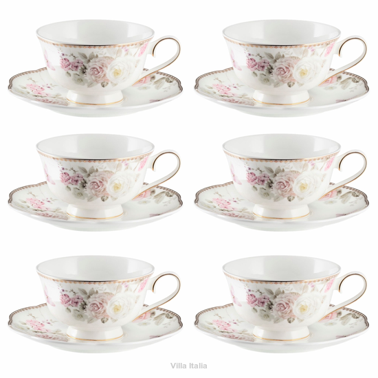 elegancki komplet filiżanek w kwiaty porcelanowy