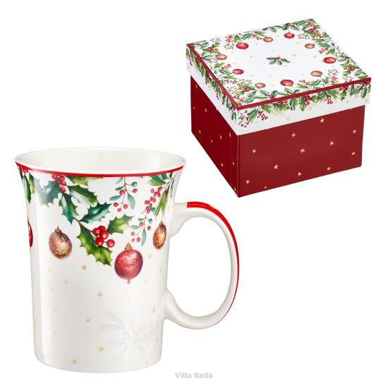 Kubek świąteczny na prezent z bombkami porcelanowy LAPONIA