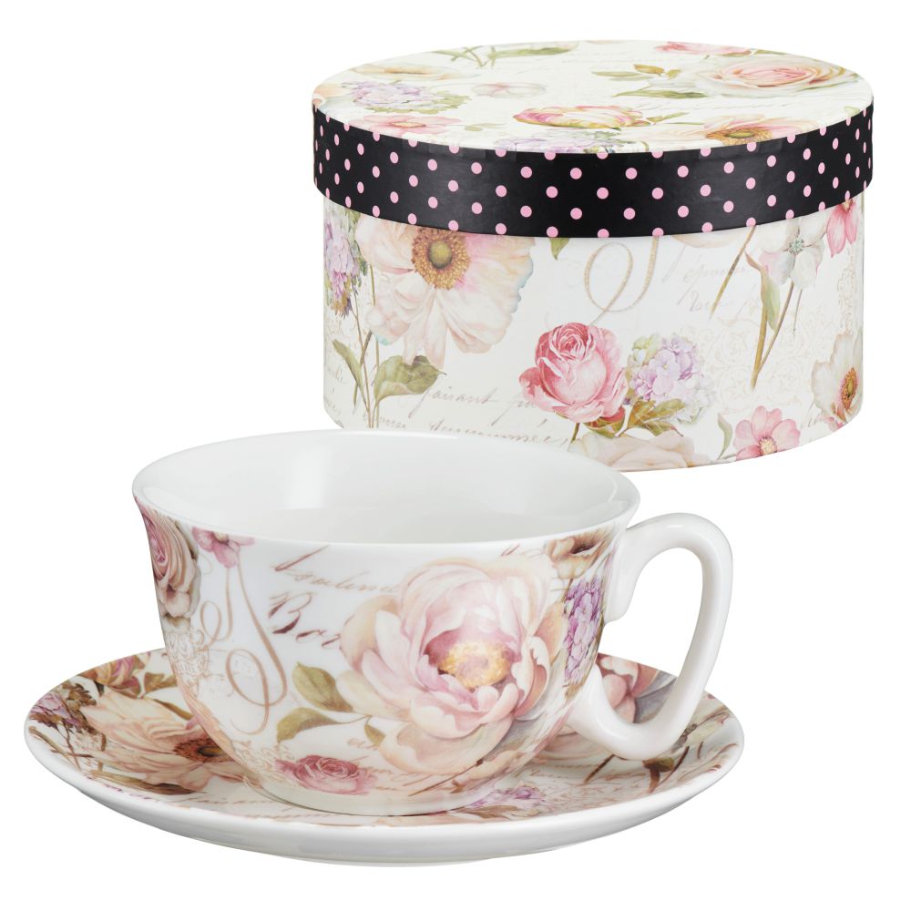 Filiżanka do herbaty porcelanowa 300 ml ze spodkiem PEONY