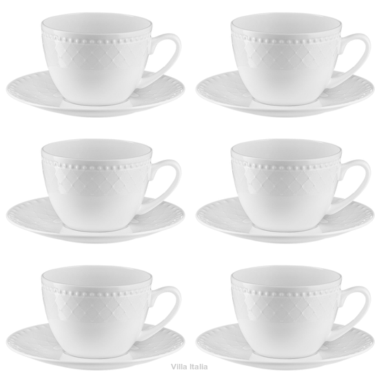 Zestaw filiżanek do kawy porcelanowych 250 ml 6 sztuk ROMA white