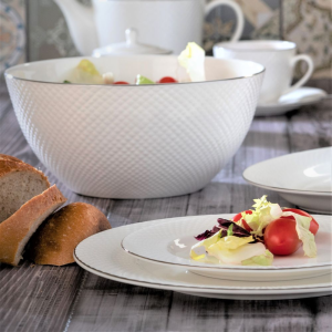 Serwis obiadowo kawowy na 6 osób porcelanowy BARI PLATIN 