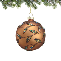 Bombka szklana z listkami 7,5 cm brązowa