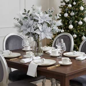 Gałązka świąteczna gwiazda betlejemska srebrna 52 cm