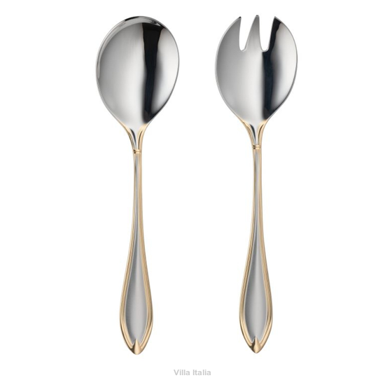 Sztućce do sałaty ze złotą obwódką.