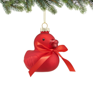 Bombka czerwona KACZKA ze wstążką 8,5 cm