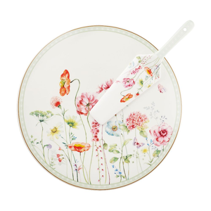 Patera na ciasto z łopatką 31 cm porcelanowa GARDENO
