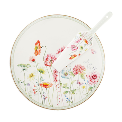 Patera na ciasto z łopatką 31 cm porcelanowa GARDENO