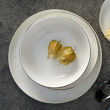 elegancki zestaw talerzy porcelanowy dekorowany platyną do jadalni