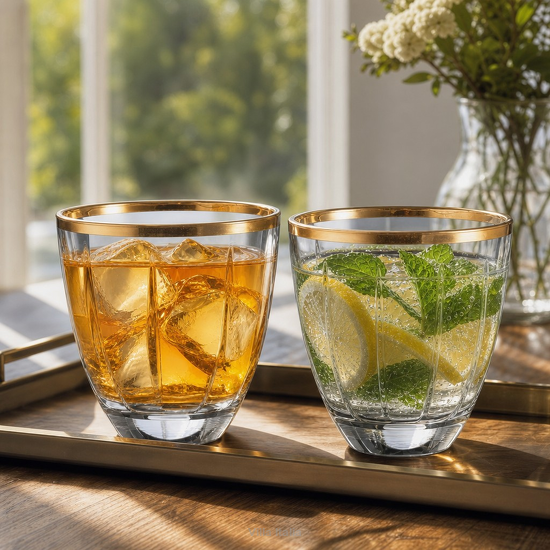 eleganckie szklanki do drinków ze złotym paskiem