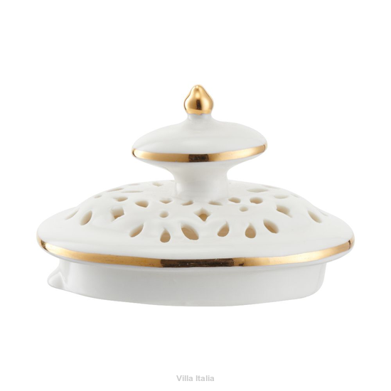 Ażurowa przykrywka do dzbanka ze złotą dekoracją