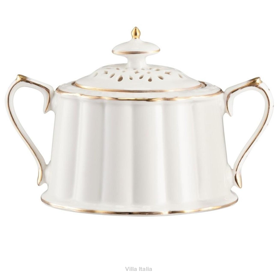 Elegancka cukiernica porcelanowa z uszkami i ażurową przykrywką