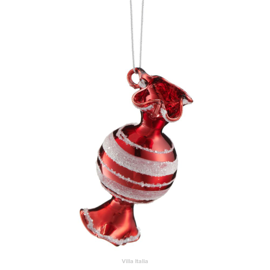 Bombka szklana czerwona CUKIEREK w paski 8,5 cm
