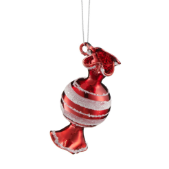 Bombka szklana czerwona CUKIEREK w paski 8,5 cm