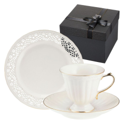 Zestaw do herbaty dla 1 osoby CLARA Gold Ivory w pudełku prezentowym