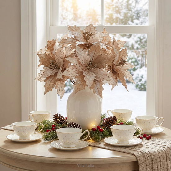 Gałązka świąteczna gwiazda betlejemska beżowa 48 cm