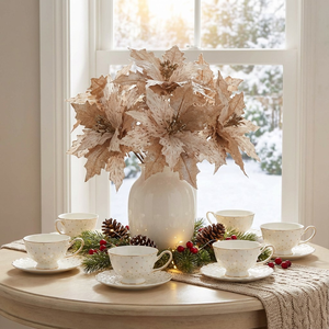 Gałązka świąteczna gwiazda betlejemska beżowa 48 cm