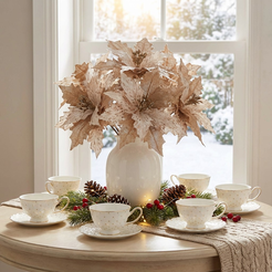 Gałązka świąteczna gwiazda betlejemska beżowa 48 cm