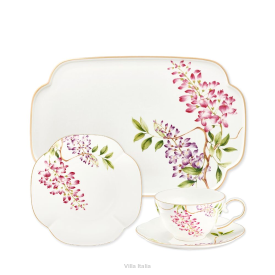 serwis do herbaty porcelanowy ręcznie malowany złotem z kwiatowym wzorem 
