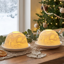 Lampion porcelanowy na tealight z wkładem LED 7,5 cm MIKOŁAJ