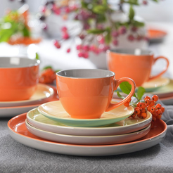 Serwis obiadowo kawowy na 6 osób BORNEO orange-grey-yellow
