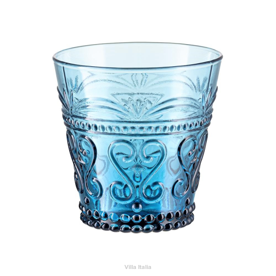 szklanka niebieska niska z wytłaczanym wzorem