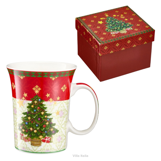 Kubek świąteczny na prezent porcelanowy biało czerwony SILENT NIGHT